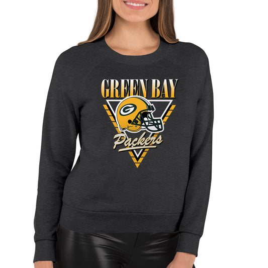 Green Bay Packers NFL Womens Retro Triangle Slouchy Crewneck - Heather Charcoal