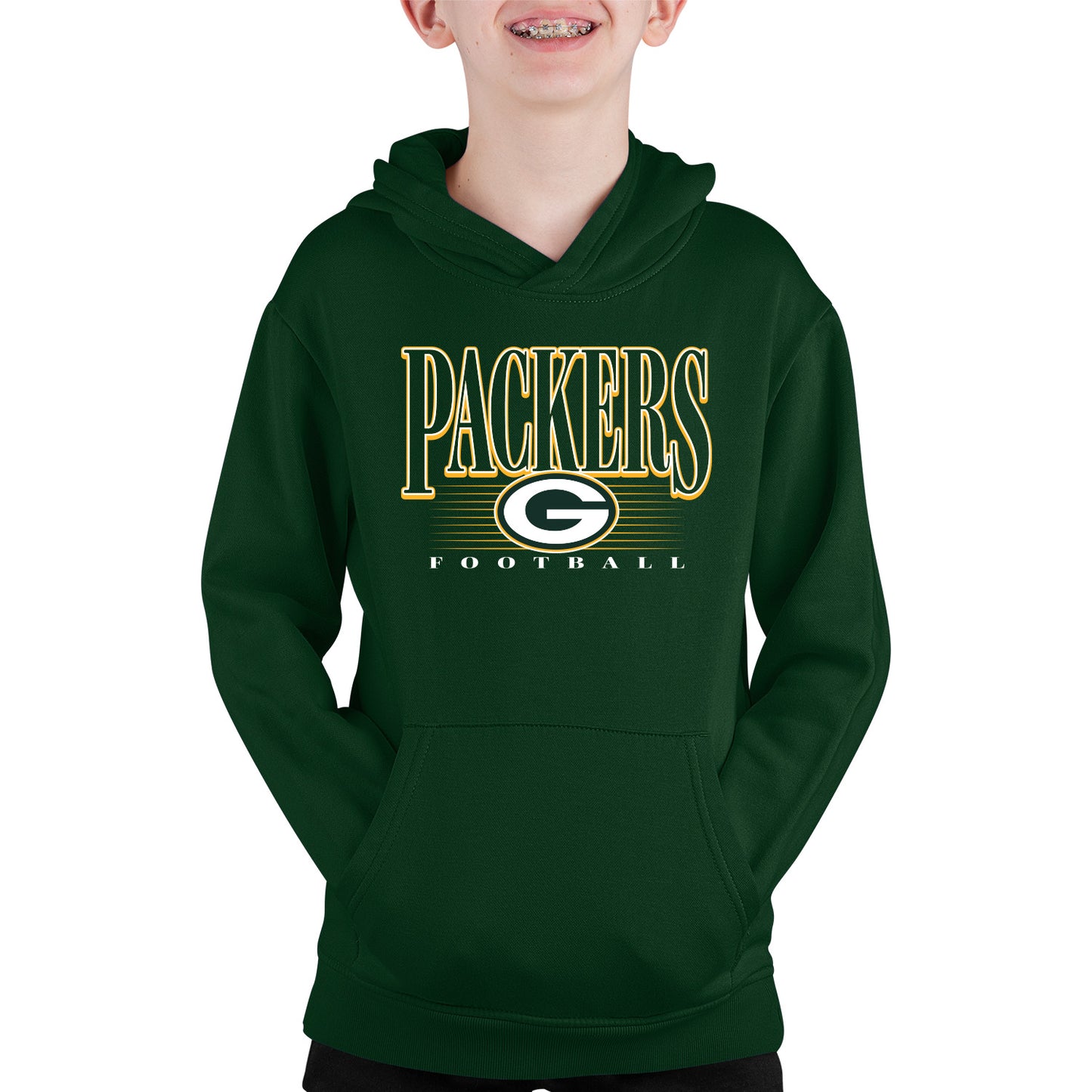 Green Bay Packers NFL Youth Overtime Blueprint Football Fleece Hooded Sweatshirt - Forest Green