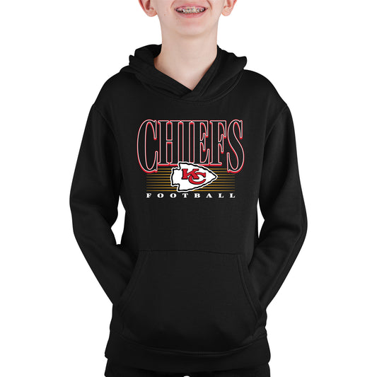 Kansas City Chiefs NFL Youth Overtime Blueprint Football Fleece Hooded Sweatshirt - Black
