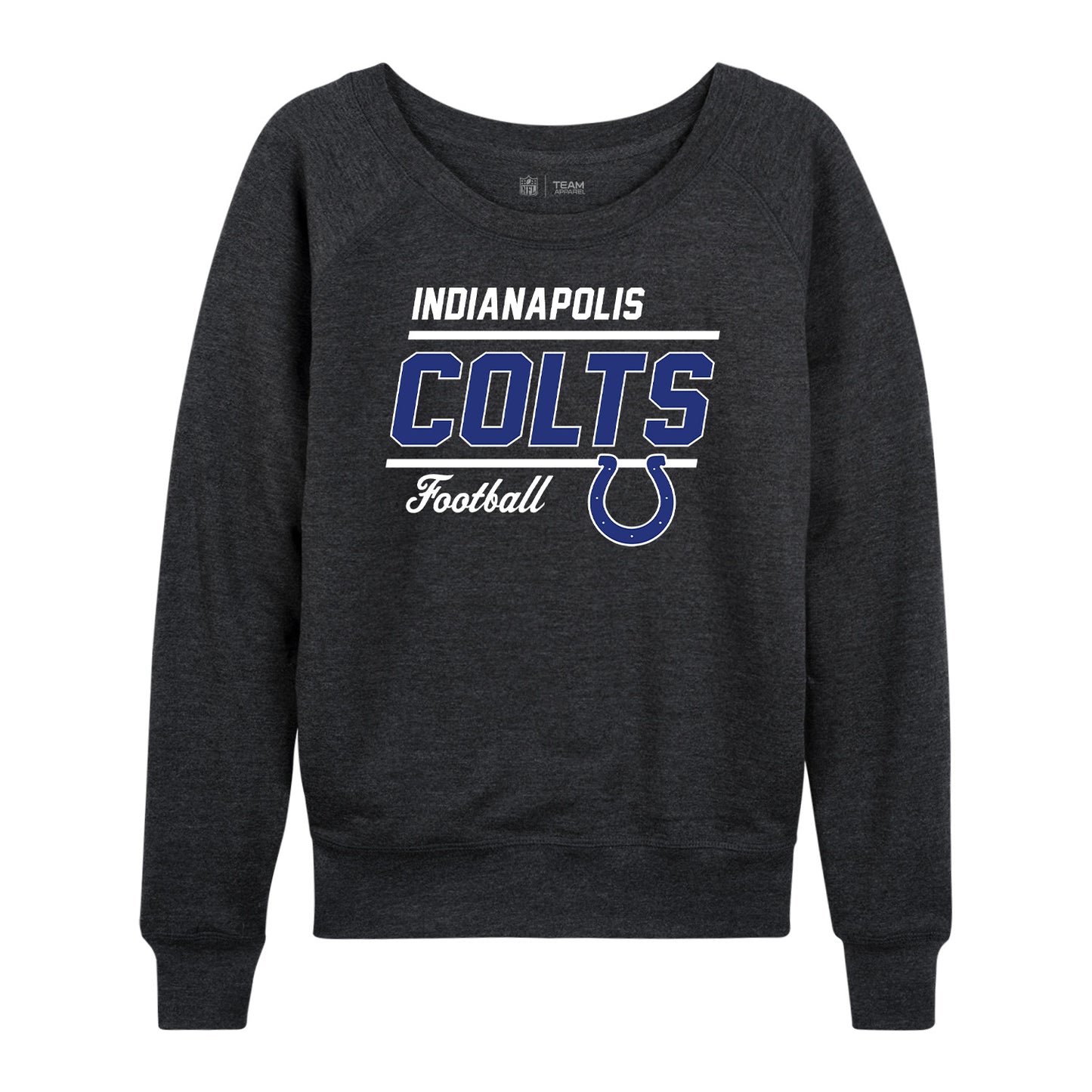 Indianapolis Colts NFL Womens Gameday French Terry Slouchy Top- Raglan Sleeves - Heather Charcoal