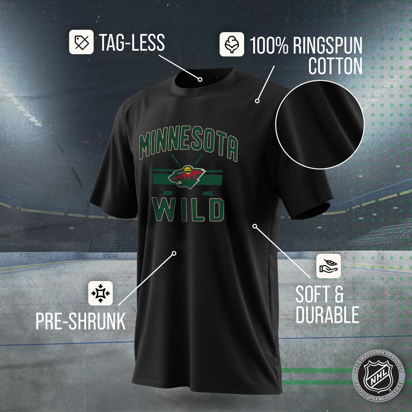 Minnesota Wild NHL Adult Faceoff Tag-Less T-Shirt - Black