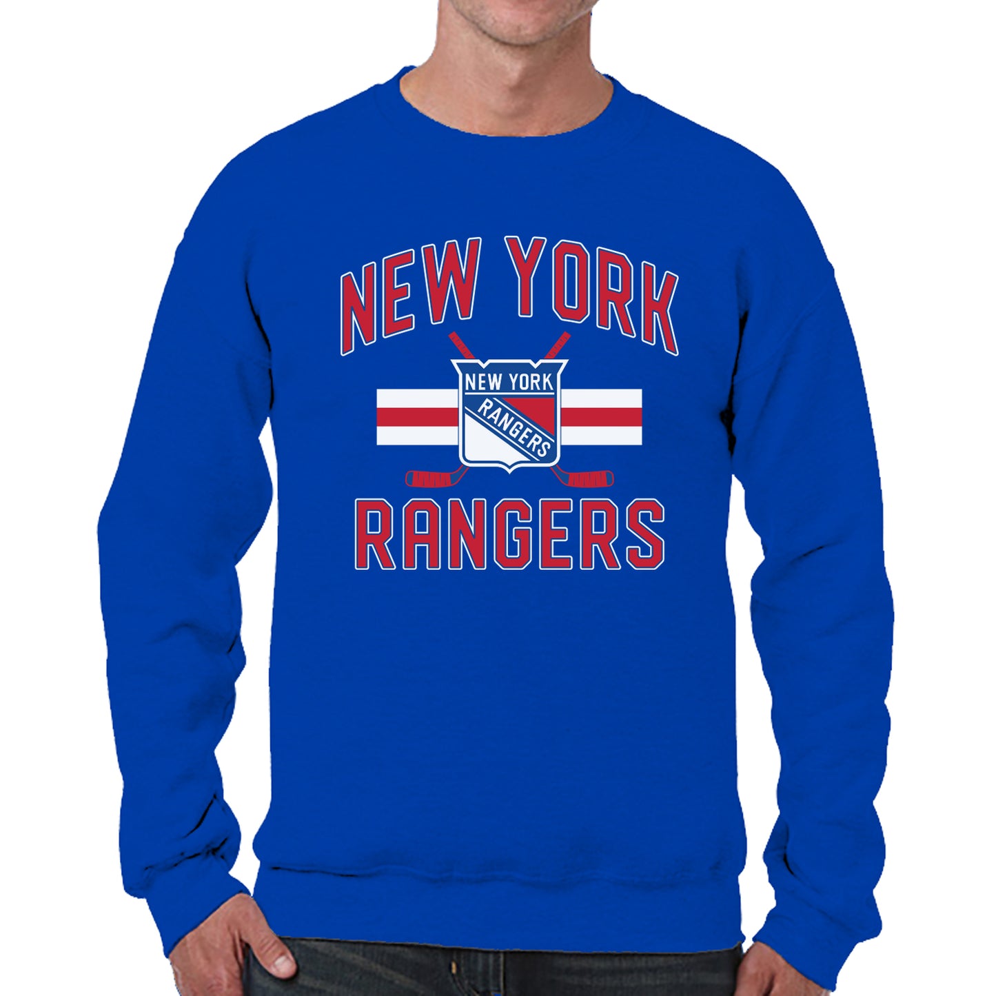 New York Rangers Adult NHL Faceoff Hockey Fleece Crewneck Sweatshirt - Royal