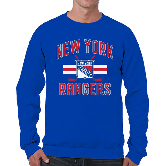 New York Rangers Adult NHL Faceoff Hockey Fleece Crewneck Sweatshirt - Royal