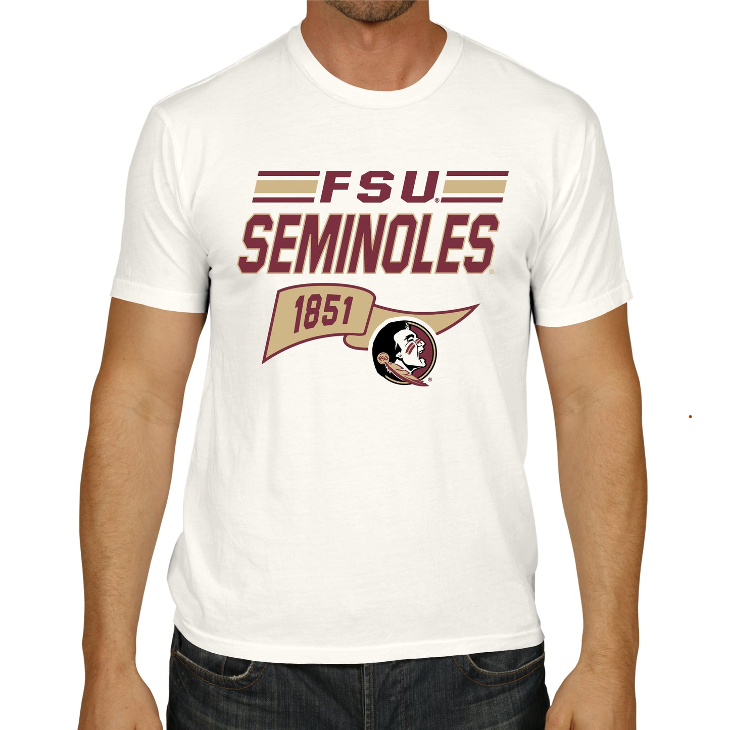 Florida State Seminoles NCAA Adult Unisex Varsity Club Pennant T-Shirt Tag-Less - Off White