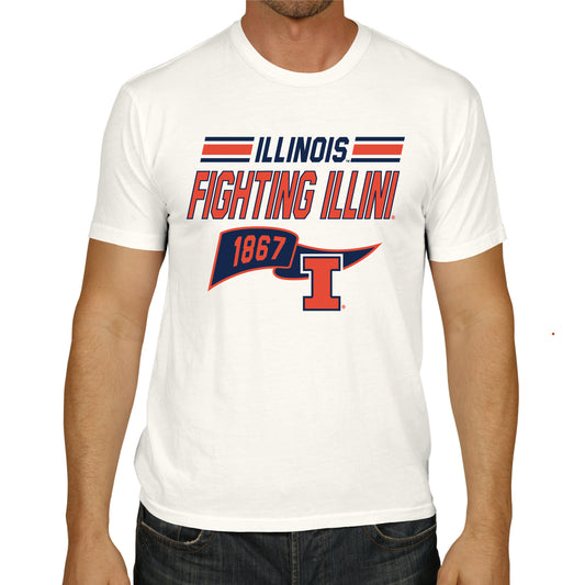 Illinois Fighting Illini NCAA Adult Unisex Varsity Club Pennant T-Shirt Tag-Less - Off White