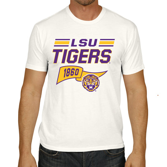 LSU Tigers NCAA Adult Unisex Varsity Club Pennant T-Shirt Tag-Less - Off White