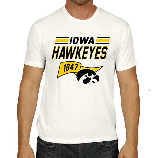 Iowa Hawkeyes NCAA Adult Unisex Varsity Club Pennant T-Shirt Tag-Less - Off White