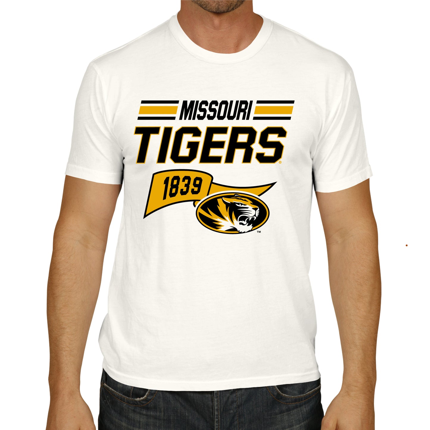Missouri Tigers NCAA Adult Unisex Varsity Club Pennant T-Shirt Tag-Less - Off White