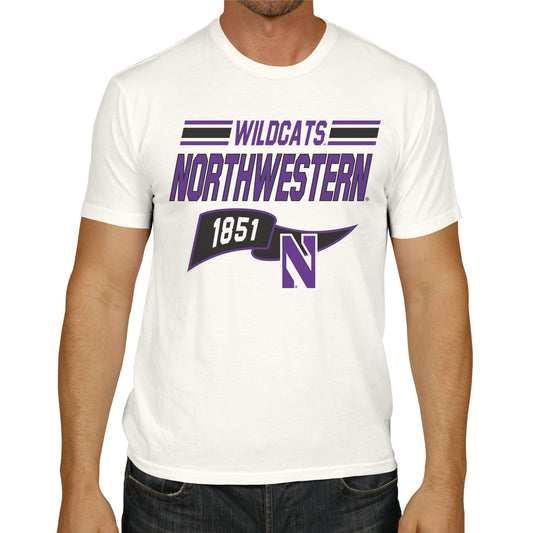 Northwestern Wildcats NCAA Adult Unisex Varsity Club Pennant T-Shirt Tag-Less - Off White