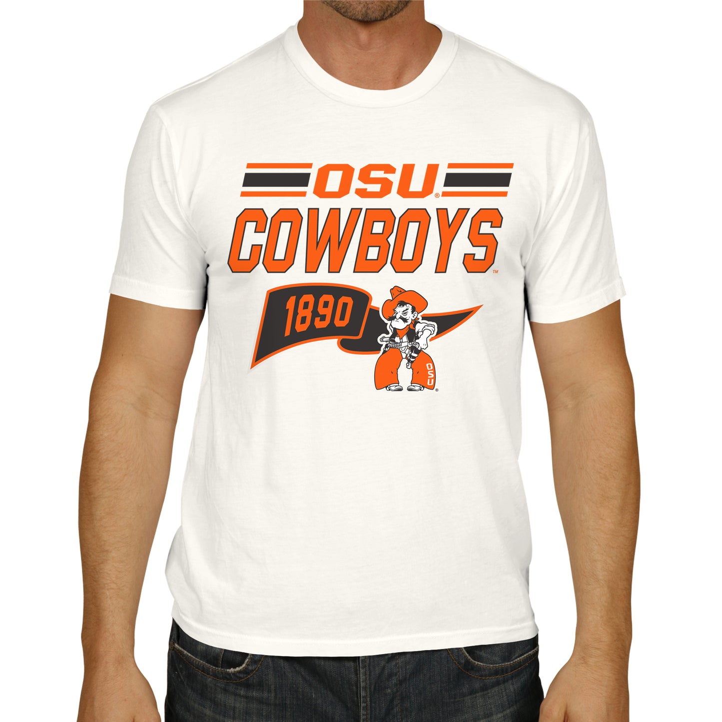 Oklahoma State Cowboys NCAA Adult Unisex Varsity Club Pennant T-Shirt Tag-Less - Off White