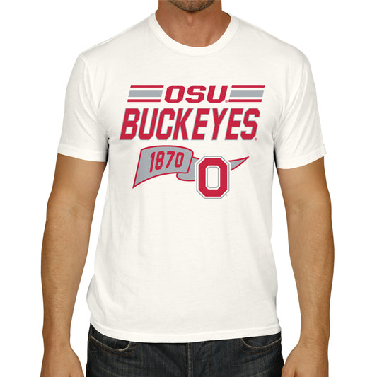 Ohio State Buckeyes NCAA Adult Unisex Varsity Club Pennant T-Shirt Tag-Less - Off White