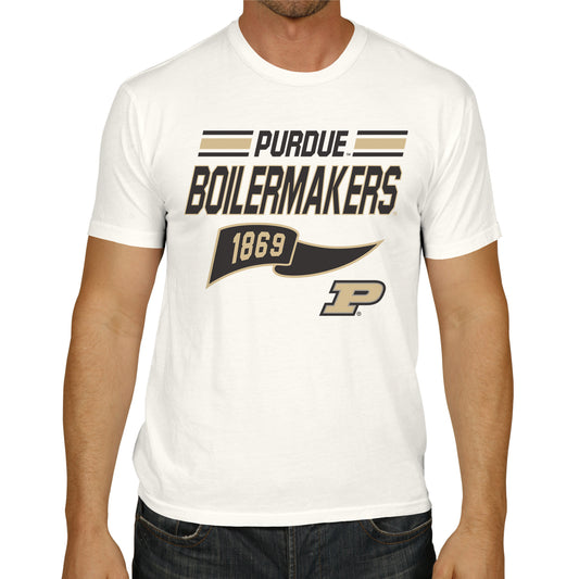 Purdue Boilermakers NCAA Adult Unisex Varsity Club Pennant T-Shirt Tag-Less - Off White