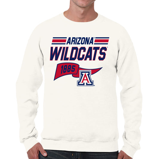 Arizona Wildcats NCAA Adult Unisex Varsity Club Pennant Crewneck Fleece Sweatshirt - Off White