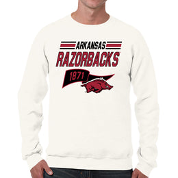 Arkansas Razorbacks NCAA Adult Unisex Varsity Club Pennant Crewneck Fleece Sweatshirt - Off White
