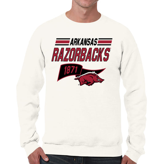 Arkansas Razorbacks NCAA Adult Unisex Varsity Club Pennant Crewneck Fleece Sweatshirt - Off White