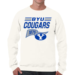BYU Cougars NCAA Adult Unisex Varsity Club Pennant Crewneck Fleece Sweatshirt - Off White