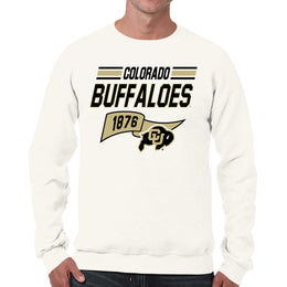 Colorado Buffaloes NCAA Adult Unisex Varsity Club Pennant Crewneck Fleece Sweatshirt - Off White