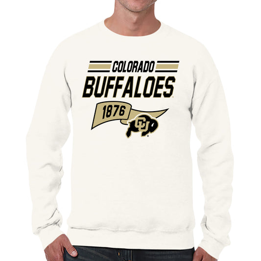 Colorado Buffaloes NCAA Adult Unisex Varsity Club Pennant Crewneck Fleece Sweatshirt - Off White