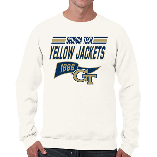 Georgia Tech Yellowjackets NCAA Adult Unisex Varsity Club Pennant Crewneck Fleece Sweatshirt - Off White