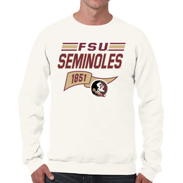 Florida State Seminoles NCAA Adult Unisex Varsity Club Pennant Crewneck Fleece Sweatshirt - Off White