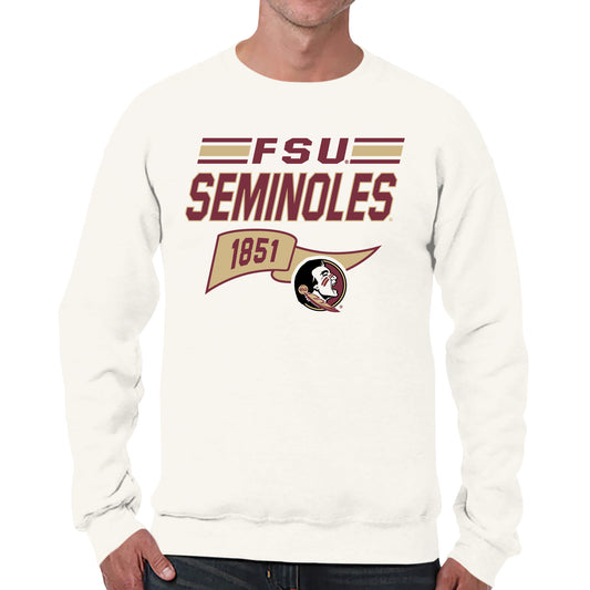 Florida State Seminoles NCAA Adult Unisex Varsity Club Pennant Crewneck Fleece Sweatshirt - Off White