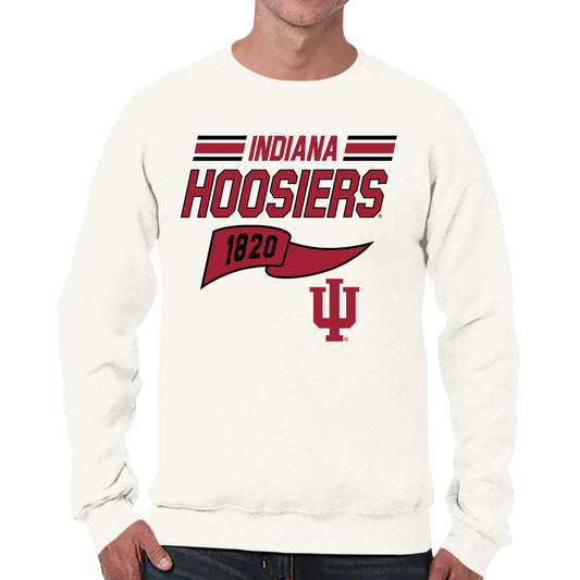Indiana Hoosiers NCAA Adult Unisex Varsity Club Pennant Crewneck Fleece Sweatshirt - Off White