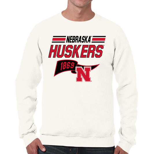 Nebraska Cornhuskers NCAA Adult Unisex Varsity Club Pennant Crewneck Fleece Sweatshirt - Off White