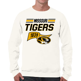 Missouri Tigers NCAA Adult Unisex Varsity Club Pennant Crewneck Fleece Sweatshirt - Off White