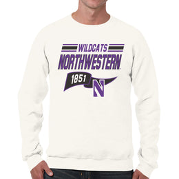 Northwestern Wildcats NCAA Adult Unisex Varsity Club Pennant Crewneck Fleece Sweatshirt - Off White