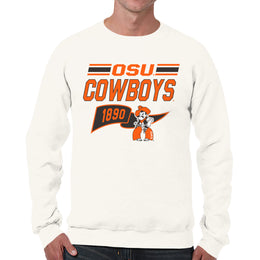 Oklahoma State Cowboys NCAA Adult Unisex Varsity Club Pennant Crewneck Fleece Sweatshirt - Off White