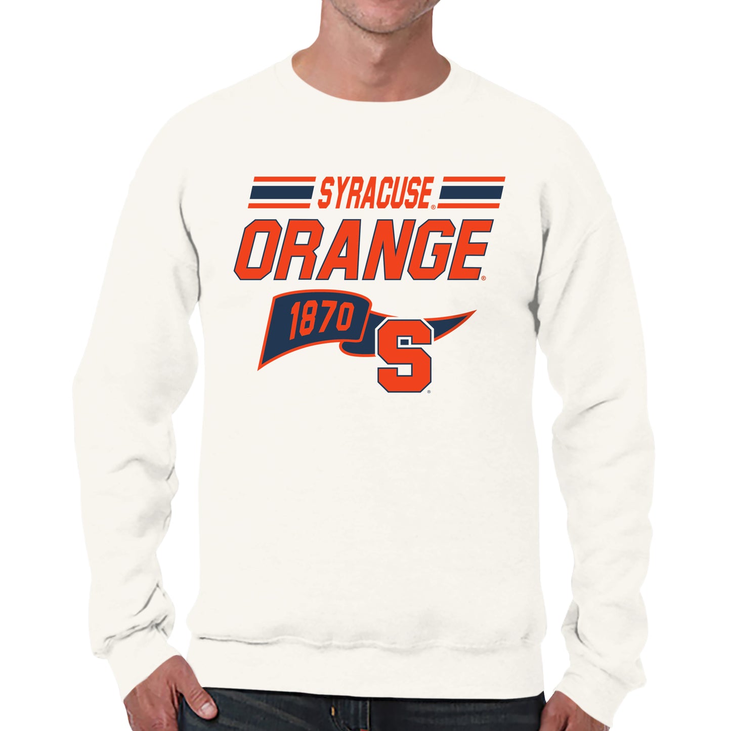 Syracuse Orange NCAA Adult Unisex Varsity Club Pennant Crewneck Fleece Sweatshirt - Off White