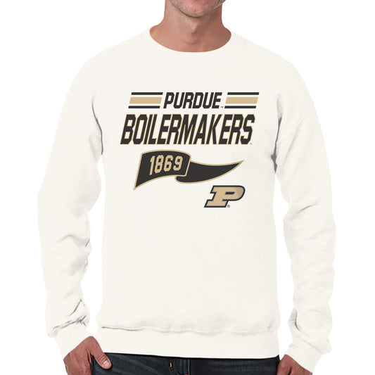 Purdue Boilermakers NCAA Adult Unisex Varsity Club Pennant Crewneck Fleece Sweatshirt - Off White