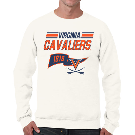 Virginia Cavaliers NCAA Adult Unisex Varsity Club Pennant Crewneck Fleece Sweatshirt - Off White