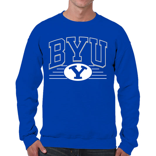 BYU Cougars NCAA Adult Unisex Overtime Classics Crewneck Fleece Sweatshirt - Royal