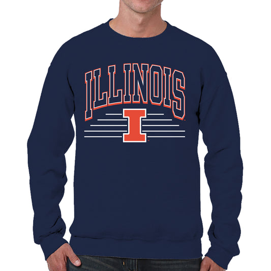 Illinois Fighting Illini NCAA Adult Unisex Overtime Classics Crewneck Fleece Sweatshirt - Navy