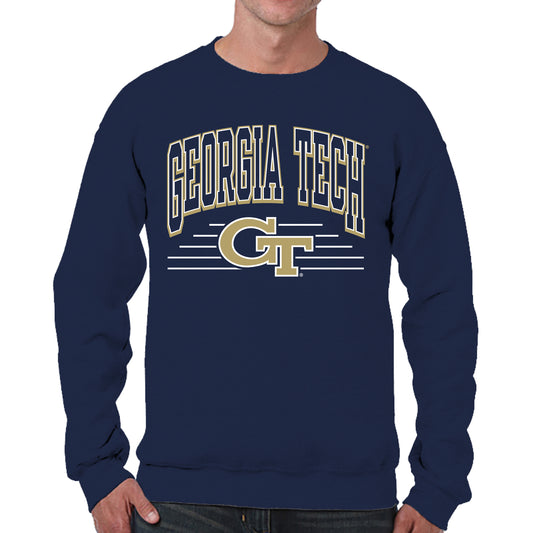 Georgia Tech Yellowjackets NCAA Adult Unisex Overtime Classics Crewneck Fleece Sweatshirt - Navy