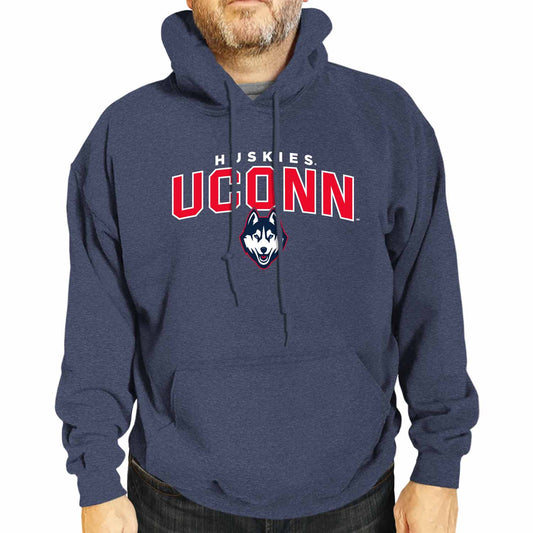 UCONN Huskies NCAA Adult Unisex Starting Fresh Heathered Hooded Fleece Sweatshirt - Navy Heather