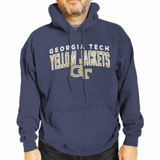 Georgia Tech Yellowjackets NCAA Adult Unisex Starting Fresh Heathered Hooded Fleece Sweatshirt - Navy Heather