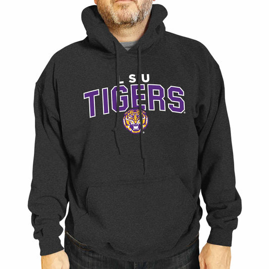 LSU Tigers NCAA Adult Unisex Starting Fresh Heathered Hooded Fleece Sweatshirt - Black Heather