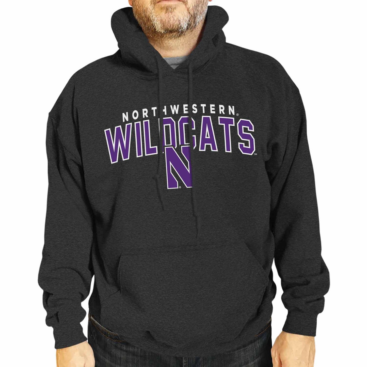 Northwestern Wildcats NCAA Adult Unisex Starting Fresh Heathered Hooded Fleece Sweatshirt - Black Heather