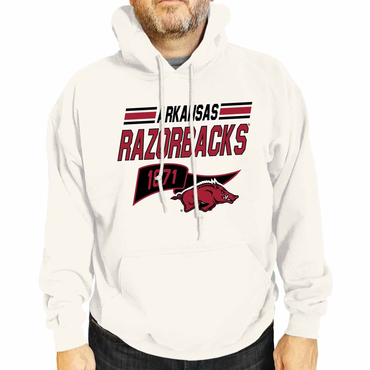 Arkansas Razorbacks NCAA Adult Unisex Varsity Club Pennant Hooded Fleece Sweatshirt - Off White