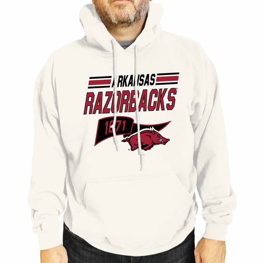 Arkansas Razorbacks NCAA Adult Unisex Varsity Club Pennant Hooded Fleece Sweatshirt - Off White