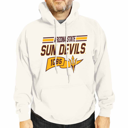 Arizona State Sun Devils NCAA Adult Unisex Varsity Club Pennant Hooded Fleece Sweatshirt - Off White