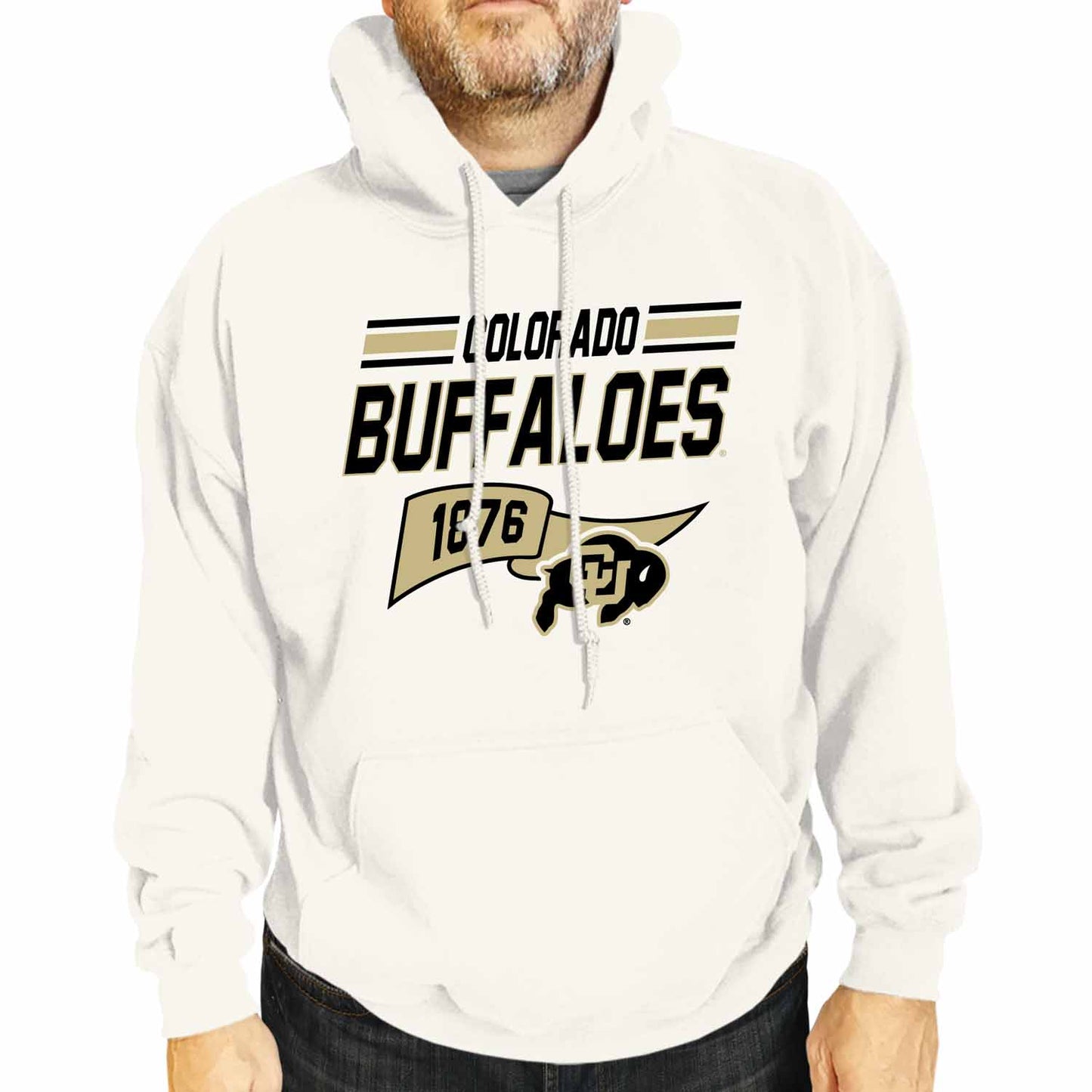 Colorado Buffaloes NCAA Adult Unisex Varsity Club Pennant Hooded Fleece Sweatshirt - Off White