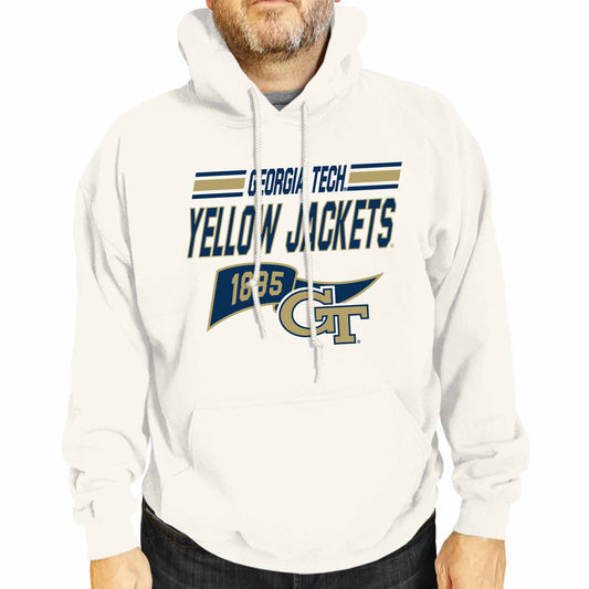 Georgia Tech Yellowjackets NCAA Adult Unisex Varsity Club Pennant Hooded Fleece Sweatshirt - Off White