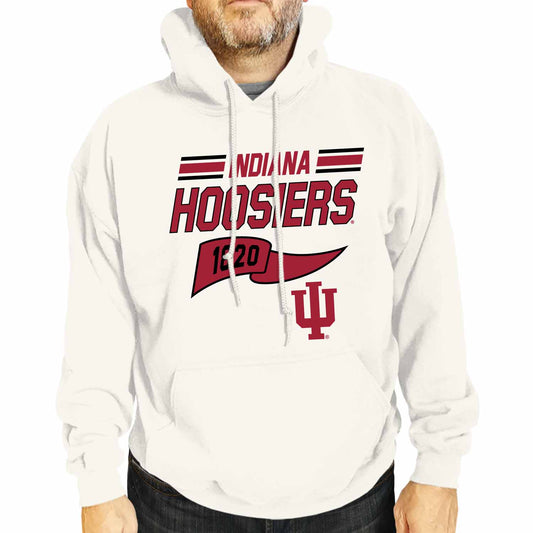 Indiana Hoosiers NCAA Adult Unisex Varsity Club Pennant Hooded Fleece Sweatshirt - Off White