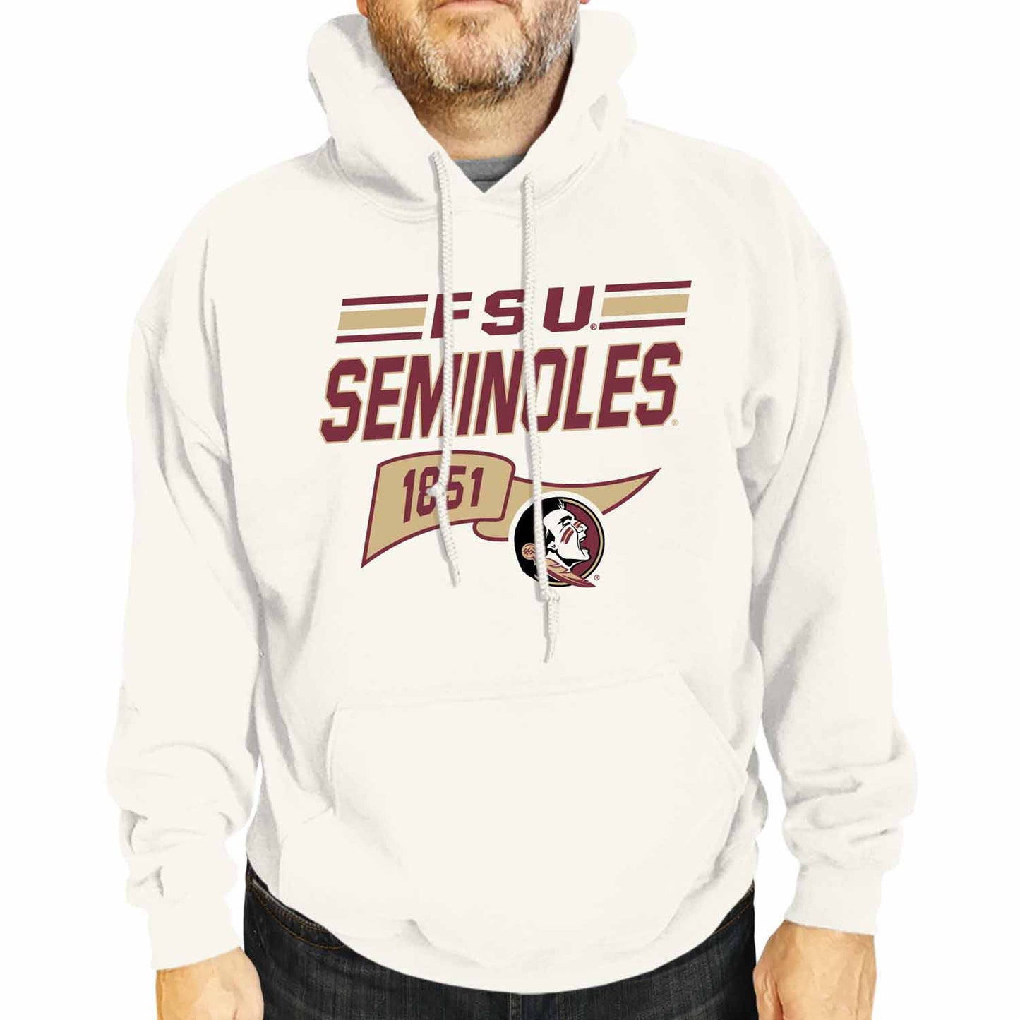 Florida State Seminoles NCAA Adult Unisex Varsity Club Pennant Hooded Fleece Sweatshirt - Off White