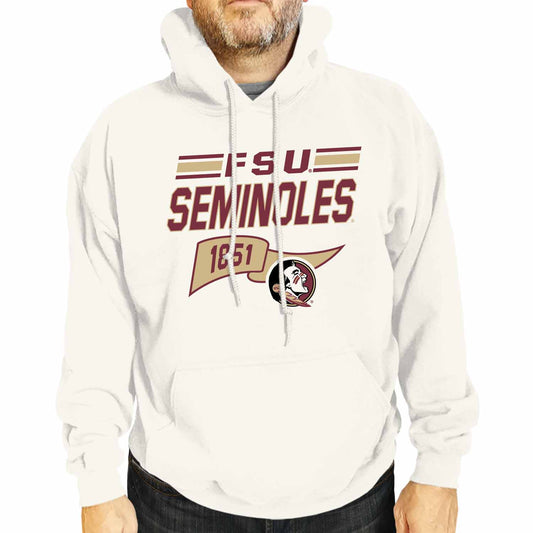 Florida State Seminoles NCAA Adult Unisex Varsity Club Pennant Hooded Fleece Sweatshirt - Off White