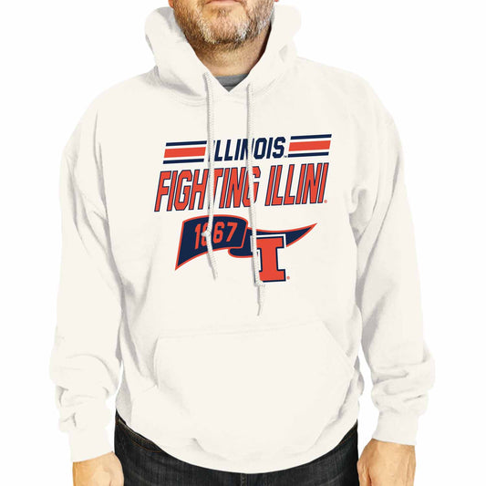 Illinois Fighting Illini NCAA Adult Unisex Varsity Club Pennant Hooded Fleece Sweatshirt - Off White