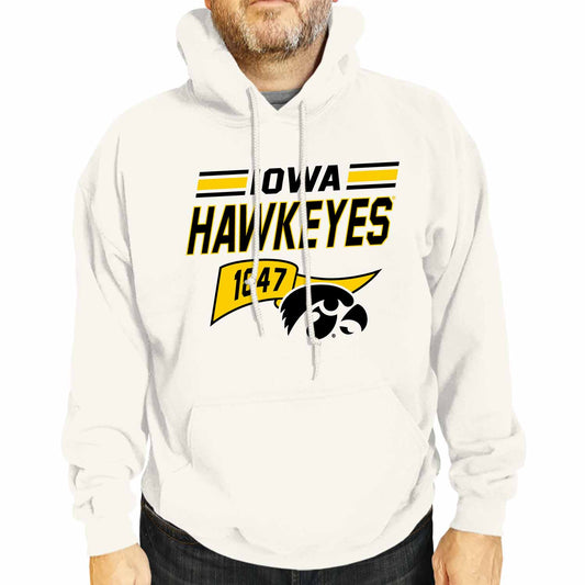 Iowa Hawkeyes NCAA Adult Unisex Varsity Club Pennant Hooded Fleece Sweatshirt - Off White